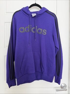 Adidas Men's Pullover Fleece Hoodie Purple Spell Out Logo Size Medium